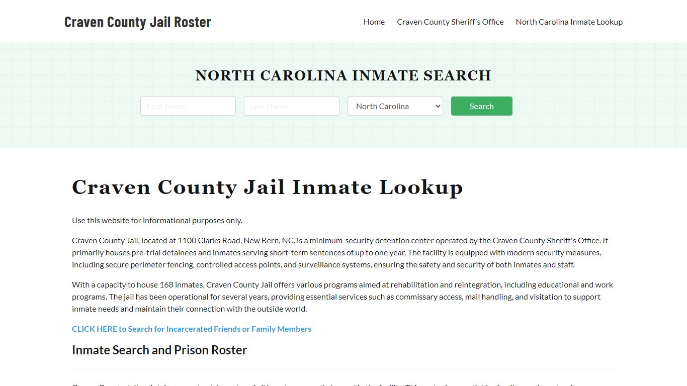 Craven County Jail Roster Lookup, NC, Inmate Search